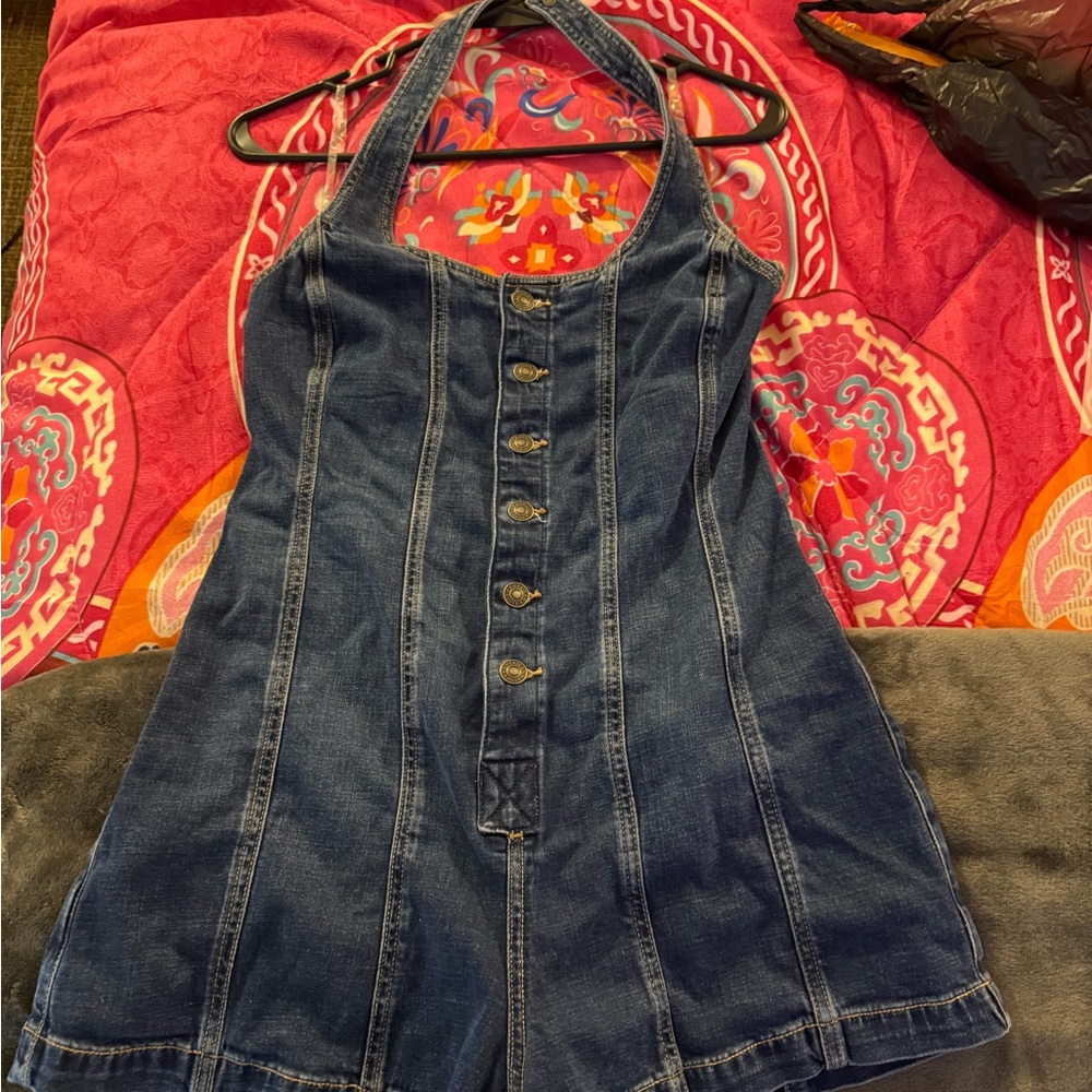 American Eagle Denim Halter Romper with Button Front size Small NWT!